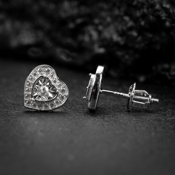 Cute Miracle Set White Gold Women Sterling Silver Heart Pretty Y2K Stud Earrings - Picture 3 of 5